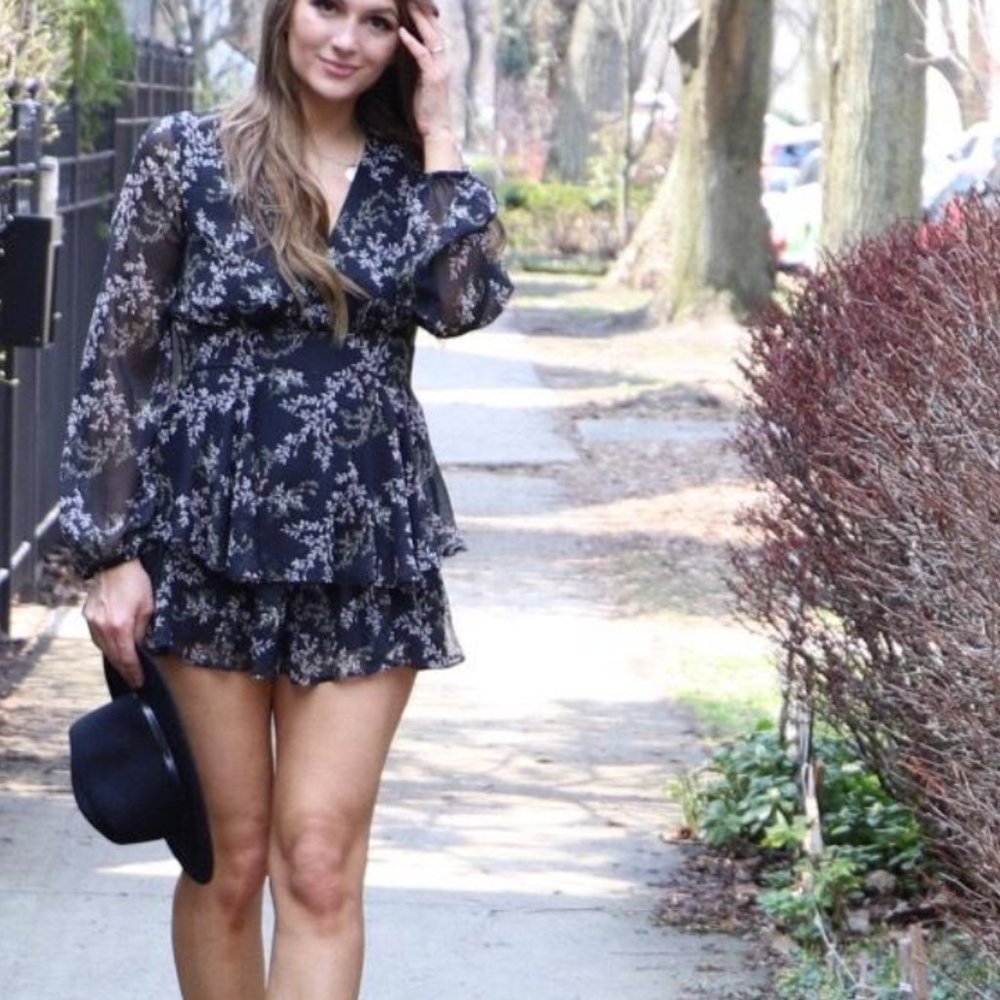 NWT Chiffon Black Floral Romper - Picture 3 of 11